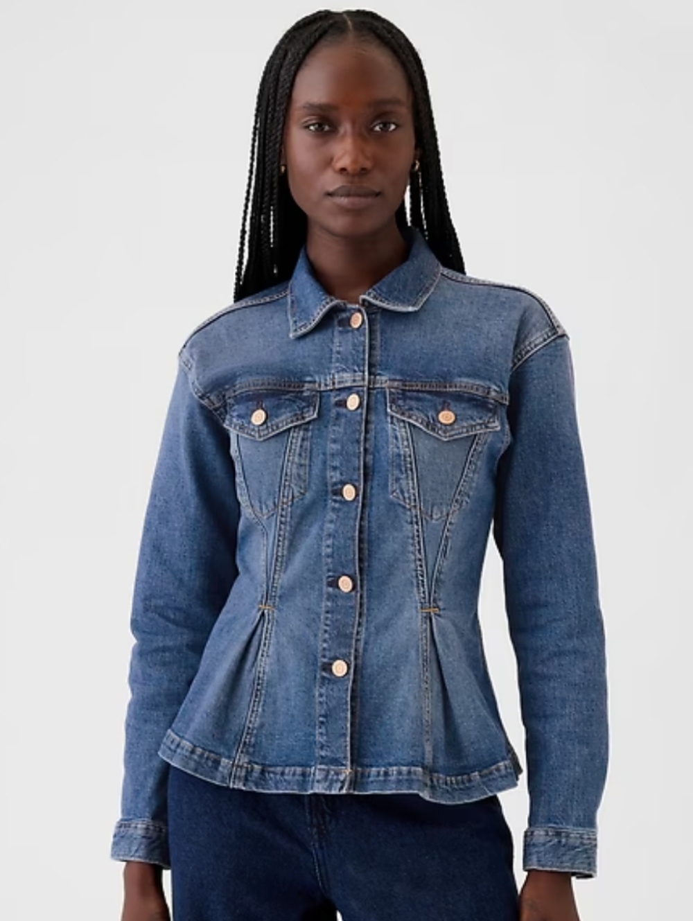 GAP Peplum Cinch Denim Jacket - Blue